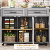 Sleek Kitchen Trolley with 2 Drawers and Foldable Tabletop, Mobile Kitchen Island with Wood Veneer, 129L x 46W x 91.5H cm, Grey+White(m-4)