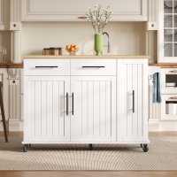 Sleek Kitchen Trolley with Drop Leaf and Pull-Out Organiser, Mobile Kitchen Island with Lockable Castors, 120L x 40W x 90H cm, White+Natural