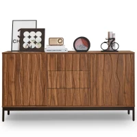 Mid-Century Modern Sideboard with Oak-Grain Slotted Design, Versatile Buffet with Adjustable Shelves, 150L x 40W x 80H cm, Natural(m-12)