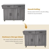 Sleek Kitchen Trolley with 2 Drawers and Foldable Tabletop, Mobile Kitchen Island with Wood Veneer, 129L x 46W x 91.5H cm, Grey+White(m-7)