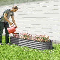 Outsunny Pat înalt pentru plante, pat modular înălțat, muchii protejate, design fără fund,  195 x 62 x 30 cm, Argintiu(m-3)