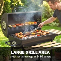 Outsunny Charcoal Grill, Barrel BBQ Smoker with Warming Rack, Charcoal BBQ Grill with Foldable Shelves, Natural Wood and Black(m-4)
