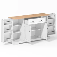 Multifunctional Kitchen Sideboard with Double-Door Compartment, Spacious Cabinet with Adjustable Shelves, 138L x 40W x 85H cm, Natural+White(m-11)