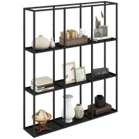 HOMCOM Industrial Wall Shelf 9 Compartments, Metal Modular Shelf for Collectibles, 87.5x18x100 cm Black(m-6)
