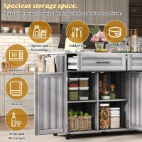 Sleek Kitchen Trolley with 2 Drawers and Foldable Tabletop, Mobile Kitchen Island with Wood Veneer, 129L x 46W x 91.5H cm, Grey+White(m-5)