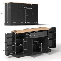 Multifunctional Kitchen Sideboard with Double-Door Compartment, Spacious Cabinet with Adjustable Shelves, 138L x 40W x 85H cm, Black(m-3)