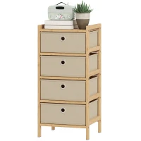 HOMCOM Chest of Drawers, 4 Fabric Drawers Narrow Dresser with Bamboo Frame, Cream White(m-11)