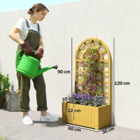 Outsunny Jardinieră cu spalier din lemn cu drenaj pentru cultivare legume, flori, ierburi aromatice 60x30x120 cm natural(m-3)