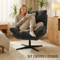 HOMCOM Accent Chair with Footstool, Swivel Lounge Chair with Chenille Upholstery, Metal Base, Dark Grey(m-5)