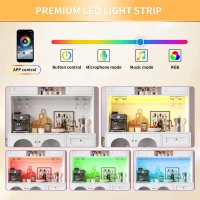 Modern Sideboard with App-Controlled LED, Snack Rack and Drink Holders, Spacious Buffet with Anti-Tip Fixings, 120L x 40W x 188H cm, White(m-6)