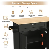 Versatile Kitchen Island with Foldable Worktop and Shelves, Multifunctional Cabinet for Dining Areas, 132.5L x 44W x 90H cm, Black+Natural(m-5)