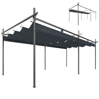 Outsunny Pérgola com Teto Retrátil de Alumínio 588x297x230 cm Pérgola com Tecido de Poliéster Anti UV Pérgola de Jardim Cinzento Escuro(m-10)