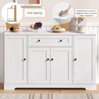 Multifunctional Kitchen Sideboard with Double-Door Compartment, Spacious Cabinet with Adjustable Shelves, 138L x 40W x 85H cm, White(m-4)