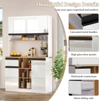 Stylish Kitchen Cabinet with Open Storage, Anti-Tip Protection, Versatile Sideboard for Dining and Living Areas, 105L x 45W x 185H cm, White(m-7)