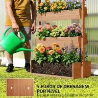 Outsunny Canteiro de Madeira de 4 Níveis Canteiro Elevado Exterior com Orifícios de Drenagem Tecido Não Tecido Castanho(m-6)