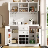 Tall Kitchen Cabinet with Wine Rack and Adjustable Shelves, Spacious Kitchen Cupboard with Doors and Drawers, 120L x 40W x 188H cm, White(m-8)