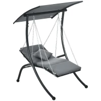 Outsunny leagăn suspendat, acoperiș rabatabil, incl. pernă de șezut, pernă pentru cap, cadru din oțel, gri închis, 108 x 145 x 169 cm(m-6)