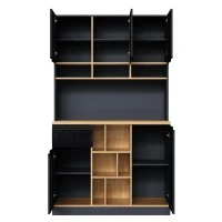 Stylish Kitchen Cabinet with 3 Smooth-Sliding Drawers, Versatile Sideboard with Adjustable Shelves, 105L x 45W x 185H cm, Black+Natural(m-11)