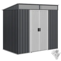 Outsunny 6.5 x 4FT Galvanised Metal Shed with Foundation Kit, Lockable Tool Garden Shed with Double Sliding Doors, Vents, Grey(m-10)