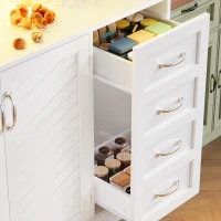 Trendy Sideboard with App-Controlled LED, Snack Rack and Drink Holders, Spacious Buffet with Anti-Tip Fixings, 120L x 40W x 188H cm, White(m-9)