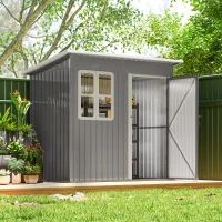 Outsunny Abrigo de Jardim Exterior 2,55 m² 221x133x190 cm com Janela Porta com Fechadura e Ventilações Cinzento Escuro(m-2)