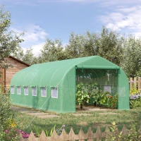 Outsunny Seră de exterior - Seră tip tunel 6x3x2 m, seră mare de grădină cu 12 ferestre și ușă rulabilă cu fermoar, cadru din metal pentru cultivarea plantelor, verde(m-2)