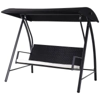 Outsunny Balansoar Hollywood 3 locuri din Polyrattan, balansoar de grădină cu copertină reglabilă, protecție solară, pernă de șezut, bancă suspendată, până la 360 kg, balansoar pentru grădină 198x124x179cm Negru(m-1)