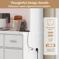 Stylish Tall Pantry Cabinet with App-Controlled LED, Spacious Larder Unit with Water-Resistant Worktop, 100L x 40W x 180H cm, White(m-7)