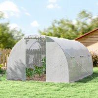 Outsunny Seră de grădină tunel 13,5 m² 6 ferestre, ușă rulantă cu fermoar cadru oțel galvanizat, prelată PE 4,5 x 3 x 2 m alb(m-5)