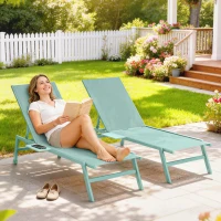 Outsunny Conjunto 2 Espreguiçadeiras com Mesa Lateral, Espreguiçadeira de Jardim com Encosto Ajustável.(m-2)