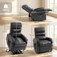 HOMCOM Poltrona para TV com ajuda de elevação, poltrona relax elétrica com controle remoto, apoio para pés, função reclinável, Cinza escuro(m-3)