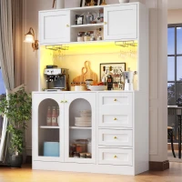 Modern Sideboard with App-Controlled LED, Snack Rack and Drink Holders, Spacious Buffet with Anti-Tip Fixings, 120L x 40W x 188H cm, White(m-8)