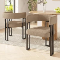 Lamb Fleece Dining Chairs with Ergonomic Backrest and Thick Cushion, Sturdy Dining Seating with Metal Legs, 51.5L x 54W x 72H cm, Brown(m-1)