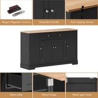 Multifunctional Kitchen Sideboard with Double-Door Compartment, Spacious Cabinet with Adjustable Shelves, 138L x 40W x 85H cm, Black(m-6)