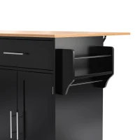 Contemporary Kitchen Storage Trolley with Foldable Dropleaf, Spacious Buffet with Towel Holders, 120L x 71W x 91.5H cm, Black+Natural(m-13)