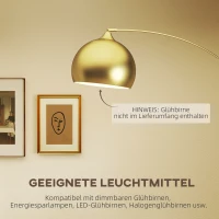 HOMCOM Bogenleuchte, Stehlampe, höhenverstellbar, Fußschalter, Sockel in Marmoroptik, 170-180cm, Gold/Schwarz(m-7)