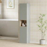 HOMCOM Badezimmerschrank-Säule, Aufbewahrungsmöbel, 2 Türen, offenes Fach und verstellbare Regalböden, 30x24x140cm, grün(m-6)