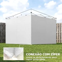 Outsunny 3 Paredes Laterais para Tendas de 3x3 m ou 3x2 m, Paredes Laterais de Reposição em Tecido Oxford com Fecho de Correr - Branco(m-6)