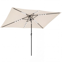 Outsunny Sombrilla de Jardín con 24 Luces LED Solares Dosel Inclinable Poste Metálico 2,9x2,5 m Crema