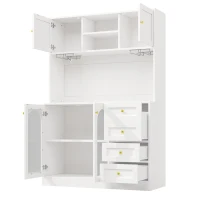 Modern Sideboard with App-Controlled LED, Snack Rack and Drink Holders, Spacious Buffet with Anti-Tip Fixings, 120L x 40W x 188H cm, White(m-2)