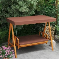 Outsunny Balansoar Hollywood cu copertină, balansoar de grădină din lemn masiv, bancă-leagăn cu funcție de șezlong, pentru 3 persoane, Maro(m-5)