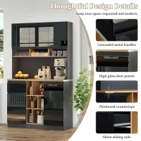 Stylish Kitchen Cabinet with 3 Smooth-Sliding Drawers, Versatile Sideboard with Adjustable Shelves, 105L x 45W x 185H cm, Black+Natural(m-7)
