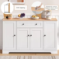 Multifunctional Kitchen Sideboard with Double-Door Compartment, Spacious Cabinet with Adjustable Shelves, 138L x 40W x 85H cm, Natural+White(m-5)