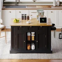 Versatile Kitchen Island with 3 Drawers and 2‑Door Cupboards, Practical Trolley with Extendable Worktop, 132L x 70W x 87H cm, Natural+Black(m-1)