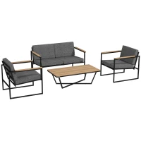 Outsunny Set mobilier de grădină pentru 4 persoane, rezistent la intemperii, set mobilier balcon cu sofă 2 locuri, 2 scaune, perne, măsuță laterală Gri(m-1)
