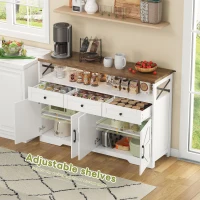 Versatile Sideboard with 2 Cupboards and Smooth‑Glide Drawers, Modern Coffee Bar for Living Room, 140L x 35W x 95H cm, Brown+White(m-4)