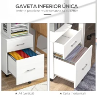 HOMCOM Bloco de Gaveta para Escritório com 2 Compartimentos com Rodas Arquivador Móvel para Arquivos A4 ou Documentos 39,5x39x58,5 cm Branco(m-5)