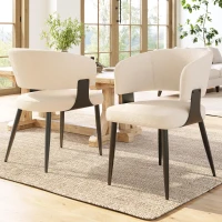 Contemporary Flannel Dining Chairs with Ergonomic Back, Sturdy Dining Seating with Adjustable Pads, 59L x 46.5W x 81.5H cm, Beige(m-1)