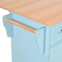 Stylish Kitchen Trolley with Foldable Wood-Grain Countertop, Versatile Buffet with Interchangeable Wheels, 139L x 46W x 91H cm, Blue(m-12)