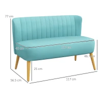 HOMCOM Canapea retro design 2 locuri, picioare din lemn, 117 cm x 56,5 cm x 77 cm, Verde(m-3)